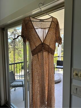 Faithfull the Brand White Floral Print Midi Dress with Mustard Accents